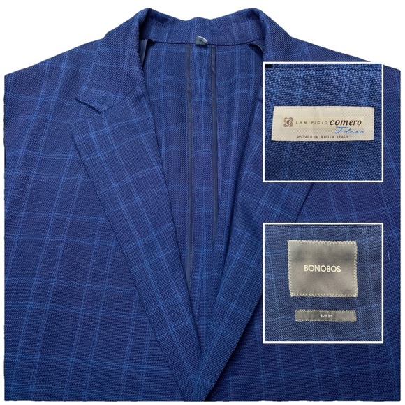 Bonobos Blazer Sport Coat 40R Unstructured Slim Lanificio Comero Flexo 2B2V Blue